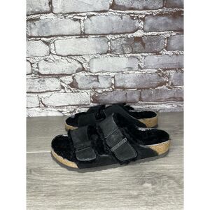 Birkenstock Arizona Black Suede Fur Cork Slides Sandals Women’s Sz 37EU/6.5M US